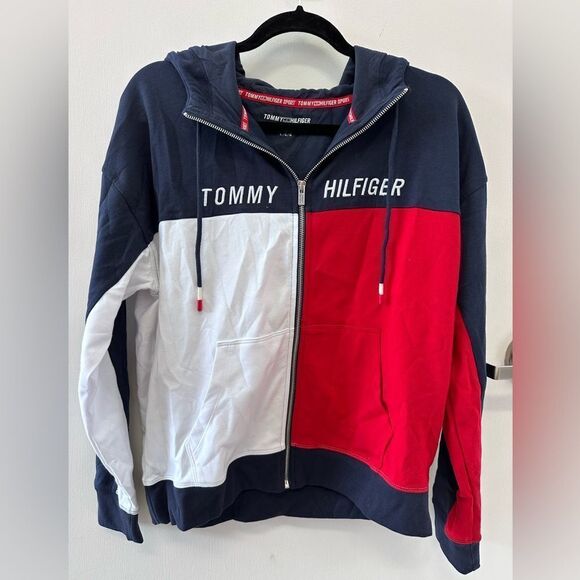 Womens Tommy Hilfiger Sport Color Block Logo Zip Front Hoodie - Picture 1 of 7
